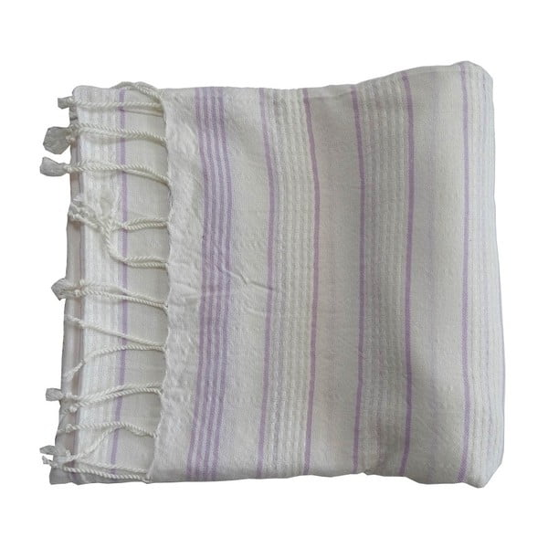 Prosop țesut manual din bumbac premium Bodrum, 100 x 80 cm, violet - alb