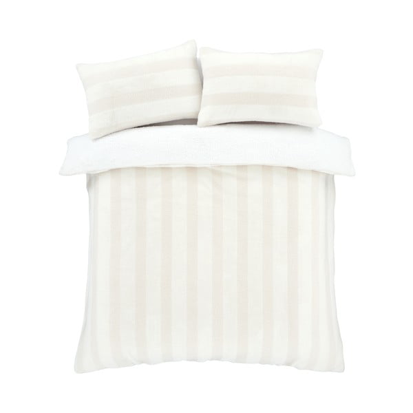 Lenjerie de pat crem din micropluș/cocolino pentru pat dublu/extinsă 230x220 cm Stripe Fur – Bianca-image-2