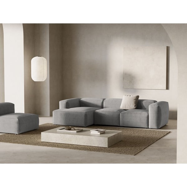 Colțar gri deschis cu tapițerie din catifea reiată  (cu colț pe partea stângă/cu șezlong) Bergamo – Cosmopolitan Design-image-1