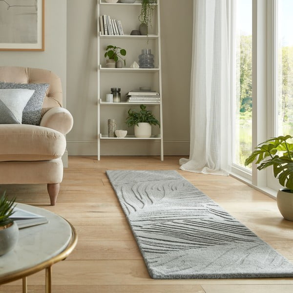 Covor gri deschis tip traversă din lână 60x230 cm Lino Leaf – Flair Rugs-image-1