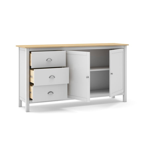 Comodă alb/natural joasă din lemn de pin 150x80,5 cm Misti – Marckeric-image-4
