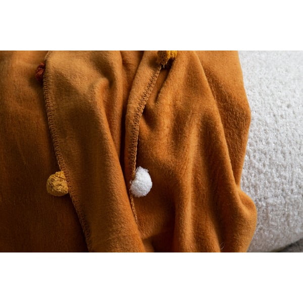 Cuvertură galben-muștar din polar, fleece 200x220 cm Pom Pom – Mijolnir-image-2