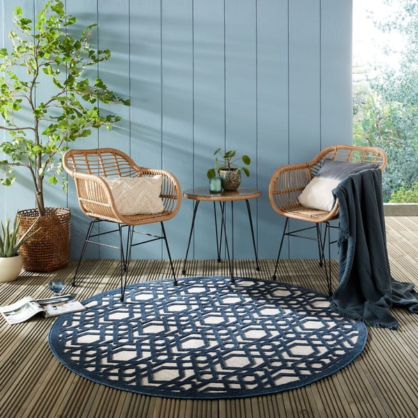 Covor de exterior albastru rotund ø 160 cm Oro - Flair Rugs-image-1