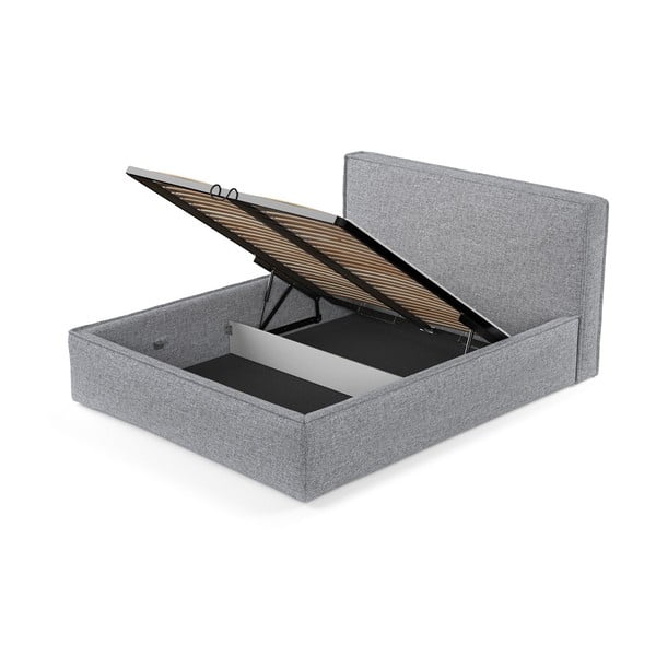 Pat matrimonial gri tapițat cu spațiu de depozitare cu somieră 160x200 cm Lounge L – Maison de Rêve-image-4