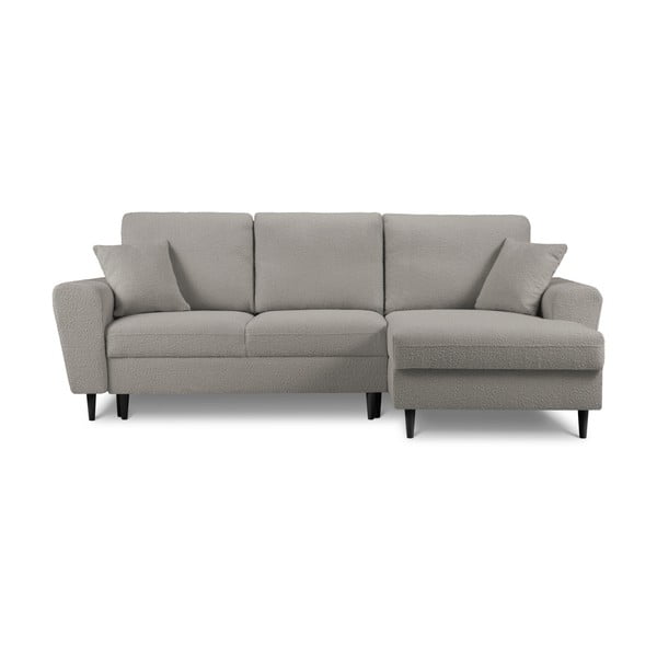 Colțar gri deschis extensibil, cu spațiu de depozitare cu tapițerie din țesătură bouclé (cu colț pe partea dreaptă, cu șezlong) Kyoto – Cosmopolitan Design