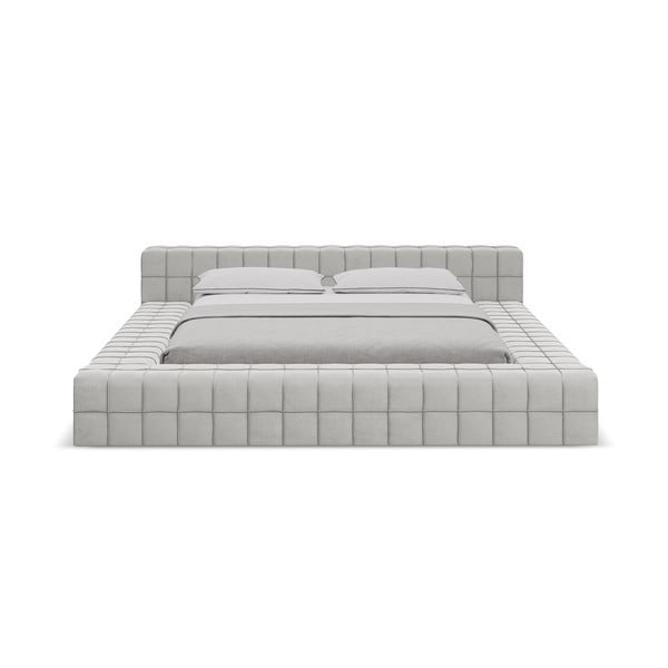 Pat matrimonial gri deschis tapițat cu somieră 160x200 cm Akela – Makamii-image-2