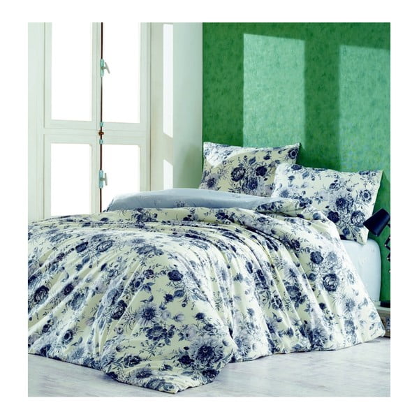 Lenjerie de pat cu cearșaf Magnolia Blue, 200 x 220 cm
