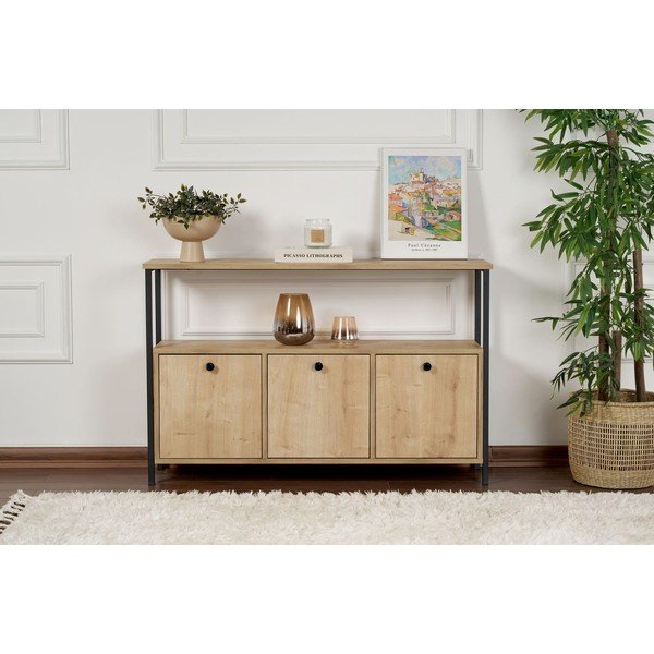 Masă consolă în culoare naturală deschisă cu aspect de lemn de stejar 29,5x120 cm Solace – Kalune Design-image-4