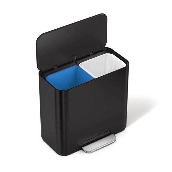 Coș de gunoi negru mat pentru reciclare/cu pedală din oțel 15 l Dual Mini – simplehuman-image-4