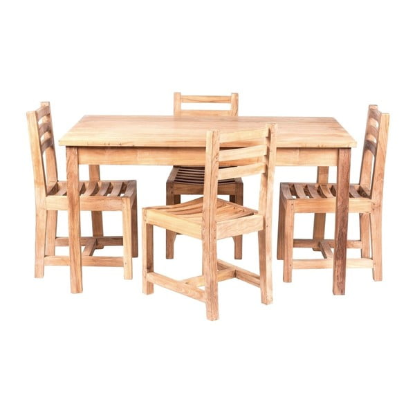 Măsuță cu 4 scaune din lemn de tec, pentru copii Massive Home Baby