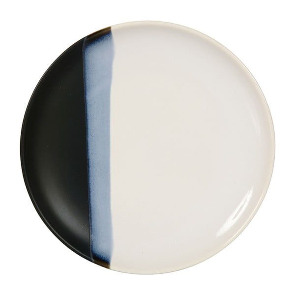 Farfurie desert ceramică Sema Ekume, 21 cm, negru - alb