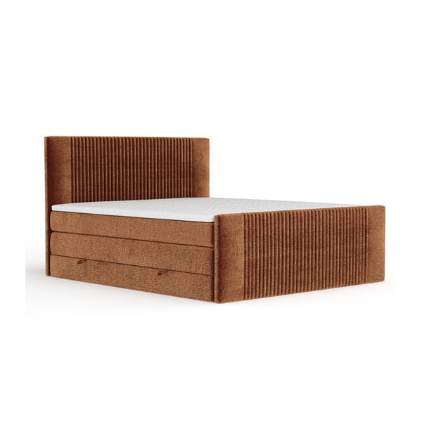 Pat boxspring portocaliu cu spațiu de depozitare 140x200 cm Bergamo – Maison de Rêve