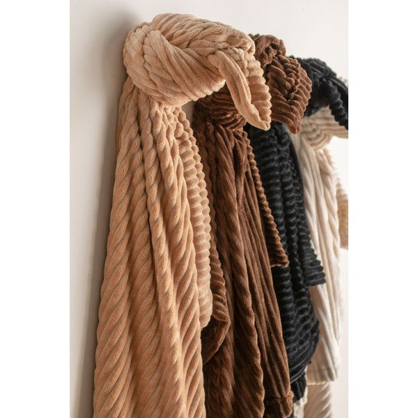 Pled din catifea PT LIVING Ribbed, 150 x 200 cm, bej-image-1