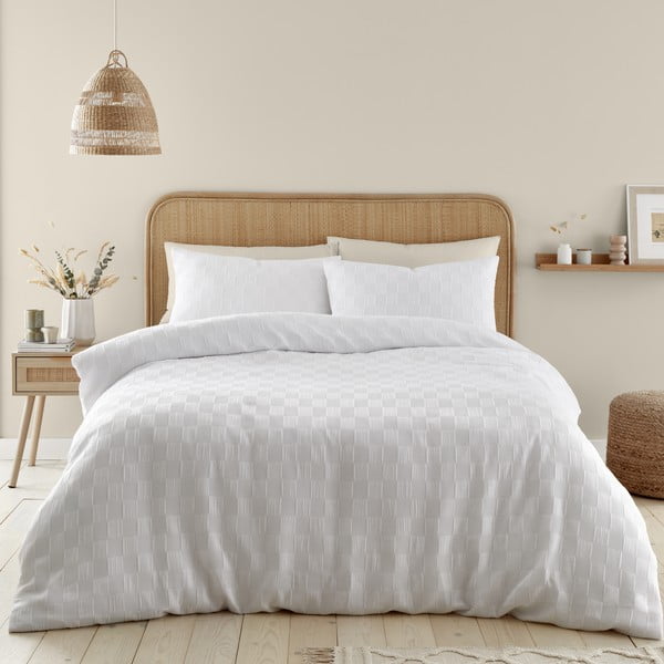 Lenjerie de pat albă pentru pat de o persoană 135x200 cm Waffle Checkerboard – Catherine Lansfield