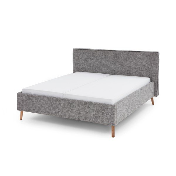 Pat matrimonial gri tapițat cu spațiu de depozitare cu somieră 180x200 cm Riva – Meise Möbel