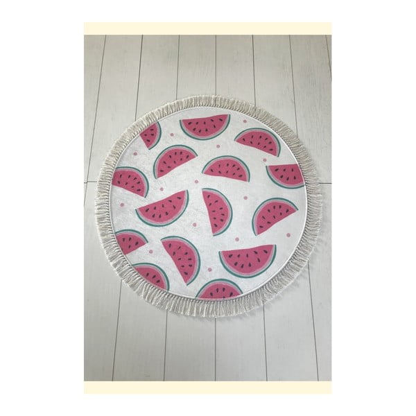 Covor baie Tropica Watermelon, ⌀ 100 cm, alb - roz