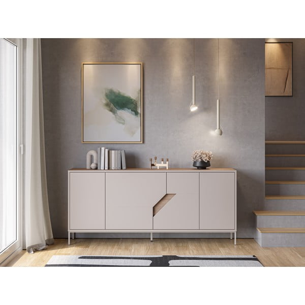 Comodă crem/în culoare naturală cu aspect de lemn de stejar 180x80x40 cm Lilou – Marckeric-image-1