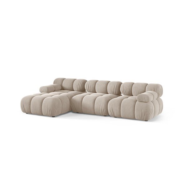 Colțar modular crem cu tapițerie din catifea (cu colț pe partea stângă/cu șezlong) – Micadoni -image-2