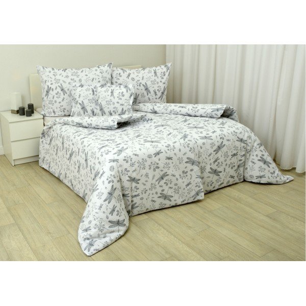 Lenjerie de pat albă/gri din crep  pentru pat dublu 200x200 cm Dragonfly 