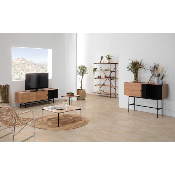 Bibliotecă în decor de lemn de stejar și detalii negre Markeric-image-3