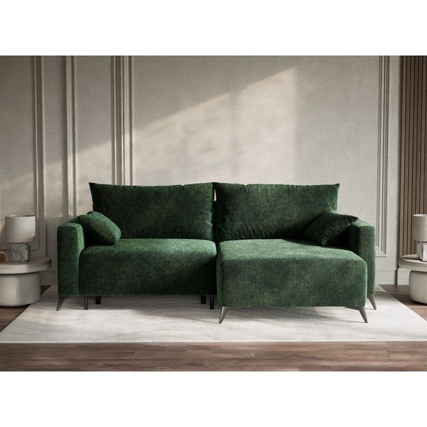 Colțar verde închis extensibil/cu spațiu de depozitare cu tapițerie din chenille (cu colț pe partea dreaptă/cu șezlong) Leon – Maison de Rêve-image-1