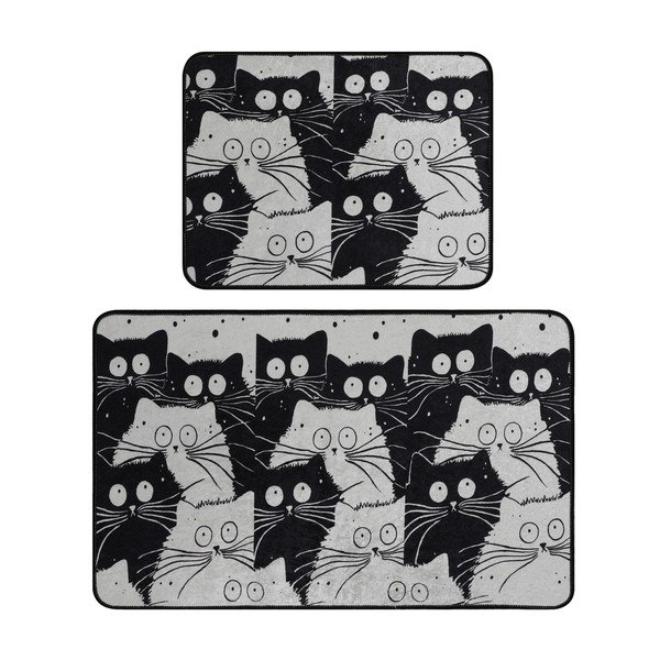 Covorașe de baie negre/gri 2 buc. 60x100 cm White Cats – Foutastic