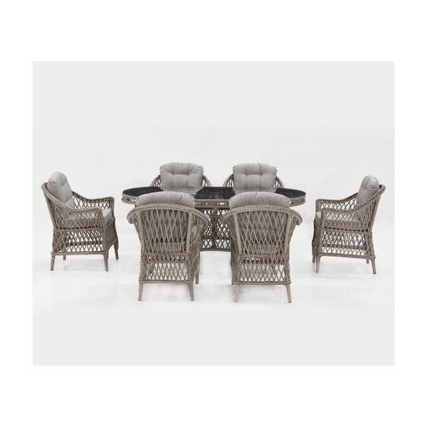 Set de dining pentru grădină gri deschis din ratan artificial pentru șase persoane Nova – Floriane Garden-image-1