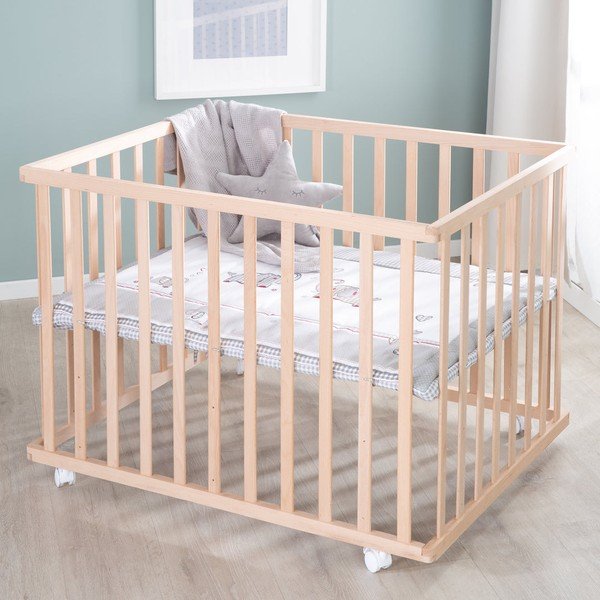 Țarc pentru copii în culoare naturală cu roți 100x75 cm Jumbo Twins – Roba-image-1