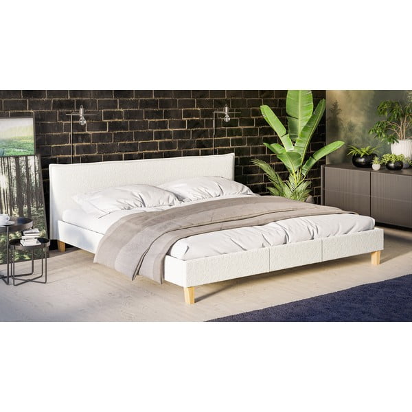 Pat matrimonial crem cu tăblie și  somieră 200x200 cm Tina – Ropez-image-2