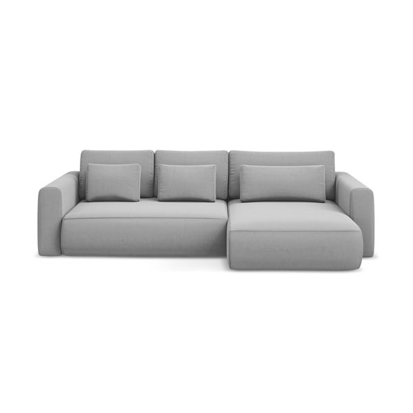 Colțar gri deschis extensibil/cu spațiu de depozitare cu tapițerie din catifea (cu colț pe partea dreaptă/cu șezlong) Kapua – Makamii