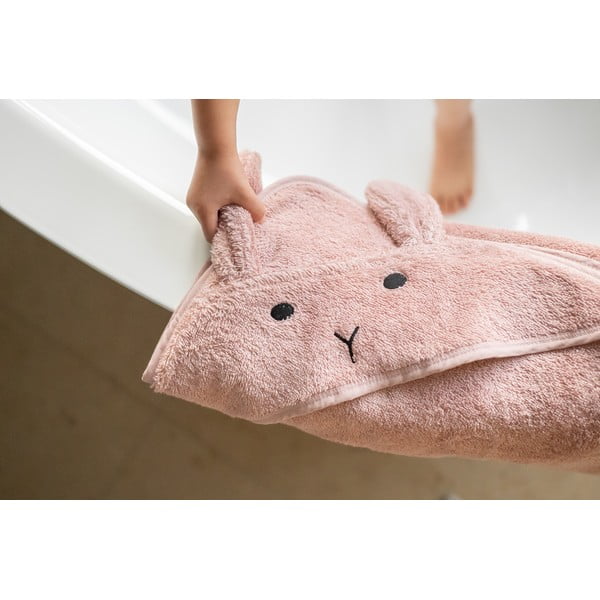 Prosop cu glugă pentru copii roz/maro din bumbac 75x75 cm Rabbit – Kindsgut-image-4