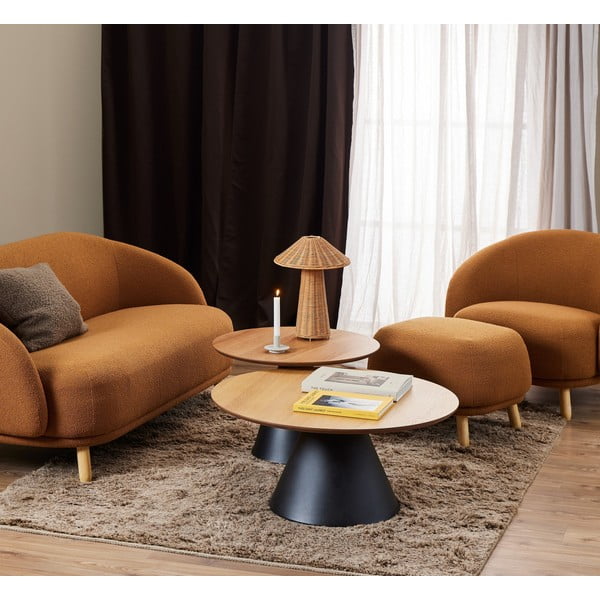 Măsuță de cafea neagră/în culoare naturală rotundă cu blat cu aspect de lemn de stejar ø 65 cm Soli – Actona-image-1