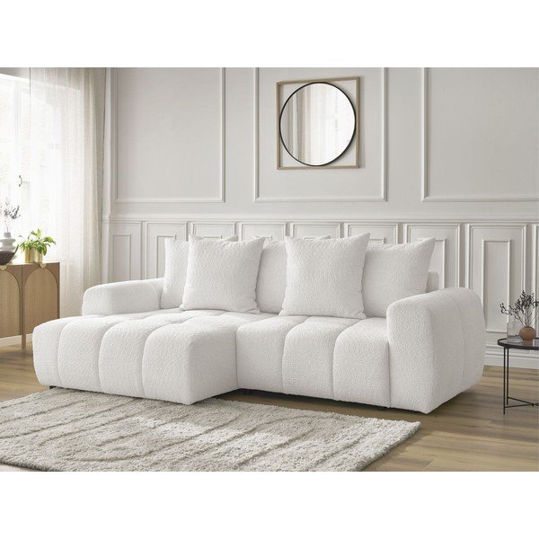 Colțar alb extensibil/cu spațiu de depozitare cu tapițerie din țesătură bouclé (cu colț pe partea stângă/cu șezlong) Roxelane – Bobochic Paris-image-3
