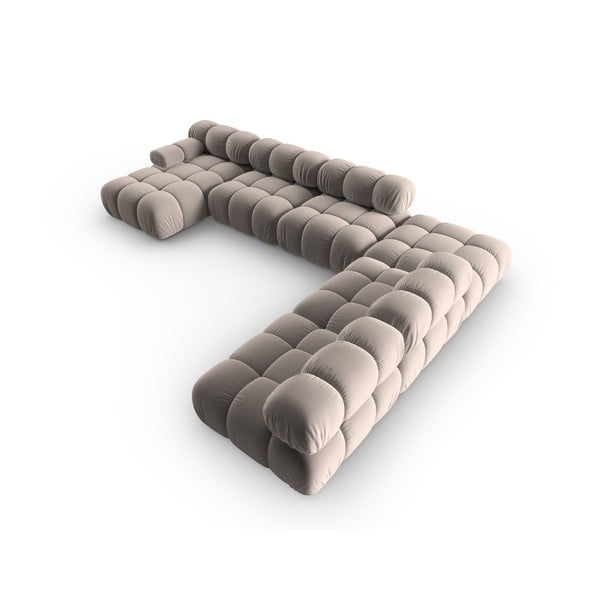 Colțar modular maro deschis cu tapițerie din catifea (cu colț pe partea dreaptă/în formă de "U") Bellis – Micadoni -image-4