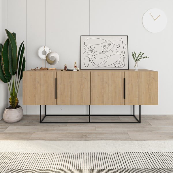 Comodă în culoare naturală joasă cu aspect de lemn de stejar 200x80 cm Titan – Marckeric-image-4