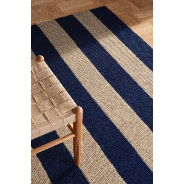 Covor tip traversă albastru/bej țesut manual din amestesc de lână 80x200 cm Sissel – Jotex-image-1