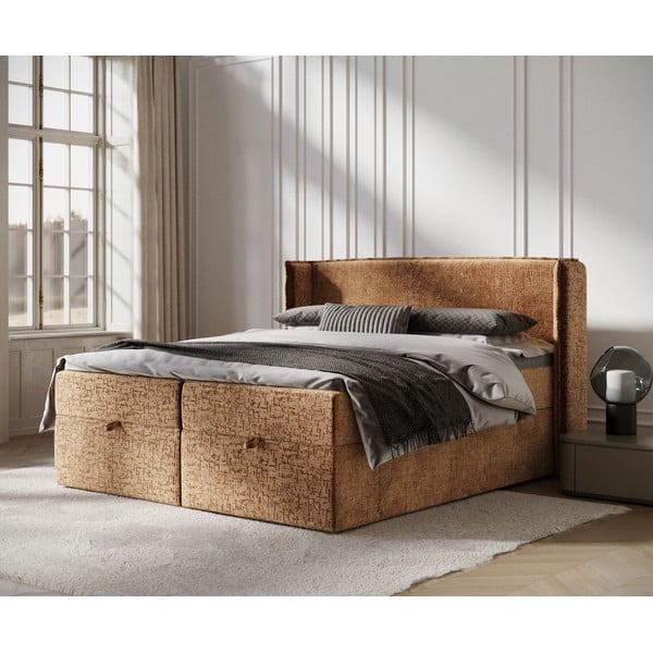 Pat boxspring portocaliu cu spațiu de depozitare 160x200 cm Passion – Maison de Rêve-image-1