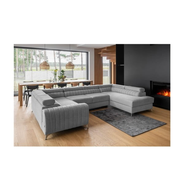 Colțar gri deschis extensibil/cu spațiu de depozitare (cu colț pe partea dreaptă/în formă de "U") Louis – ELTAP-image-1