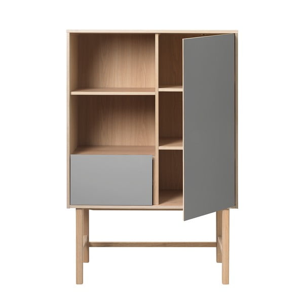 Comodă cu picioare din lemn de stejar Unique Furniture Bilbao, gri-image-1