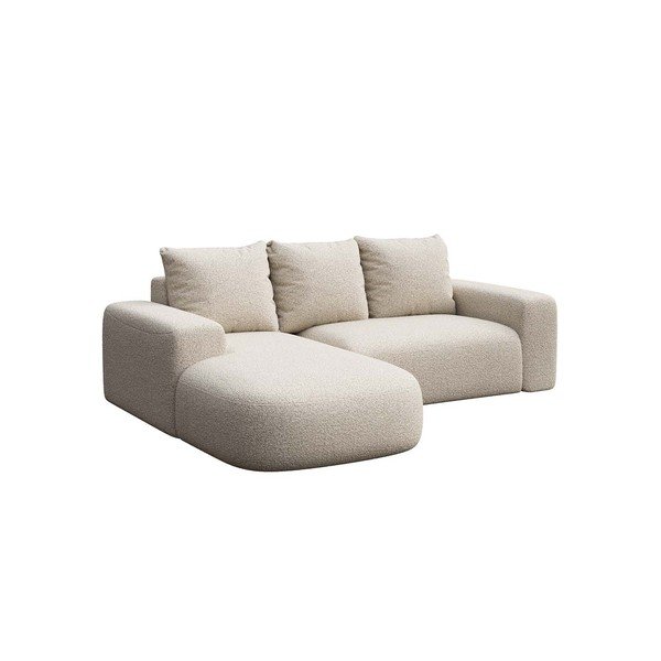 Colțar crem cu tapițerie din stofă bouclé (colț pe partea  stângă ) Feiro – MESONICA-image-2