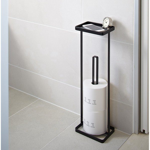 Suport cu etajeră pentru hârtie igienică YAMAZAKI Tower, negru-image-1