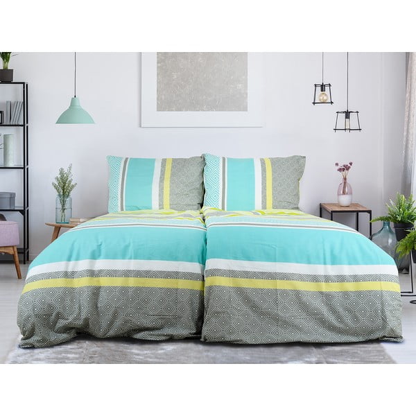 Lenjerie de pat gri/turcoaz din țesătură crep pentru pat de o persoană 140x200 cm Beautiful Spring – B.E.S.