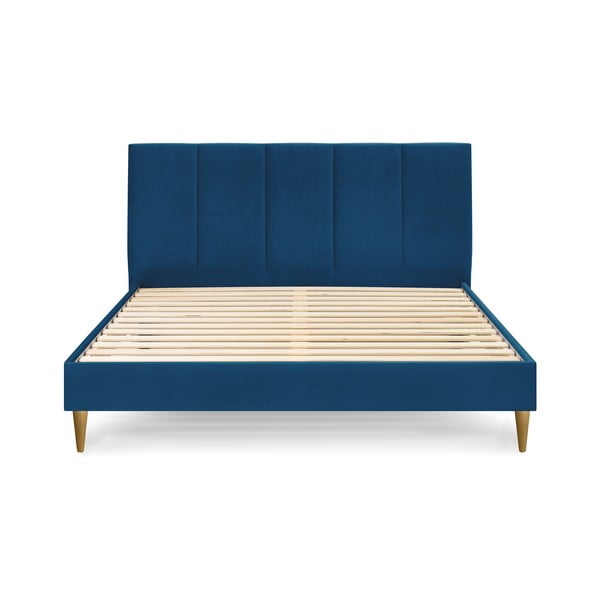 Pat matrimonial 180x200 cm albastru tapițat cu somieră Vivara – Bobochic Paris-image-2