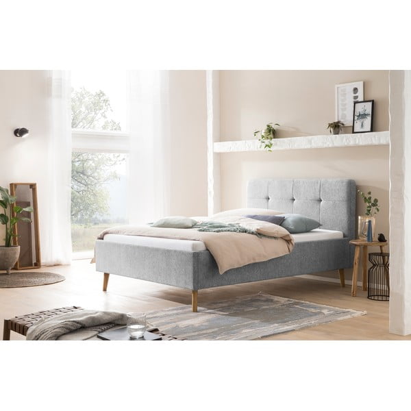 Pat matrimonial gri deschis tapițat fără somieră 140x200 cm Smart – Meise Möbel-image-1