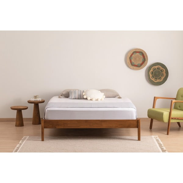 Pat în culoare naturală/maro închis din lemn de molid cu somieră 90x200 cm Galaksi – Kalune Design-image-2