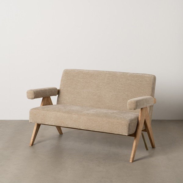 Canapea bej cu tapițerie din chenille 134 cm Rest – Ixia-image-1
