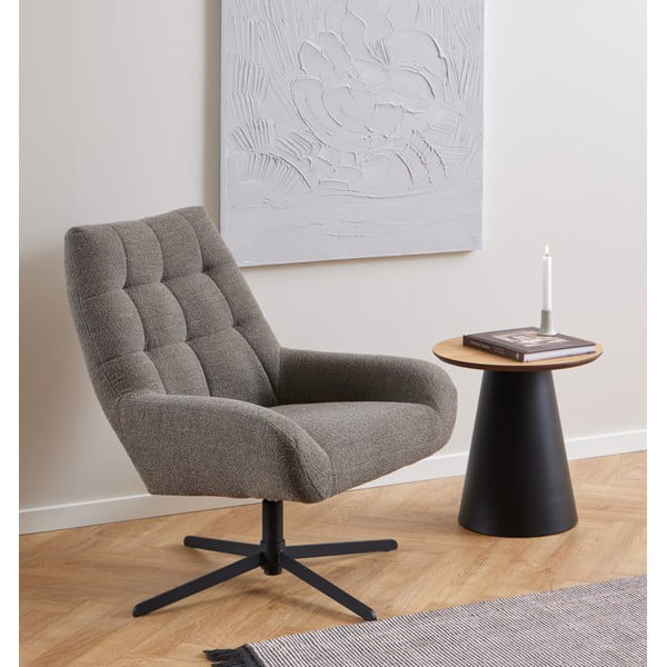 Măsuță de cafea neagră/în culoare naturală rotundă cu blat cu aspect de lemn de stejar ø 45 cm Soli – Actona-image-1