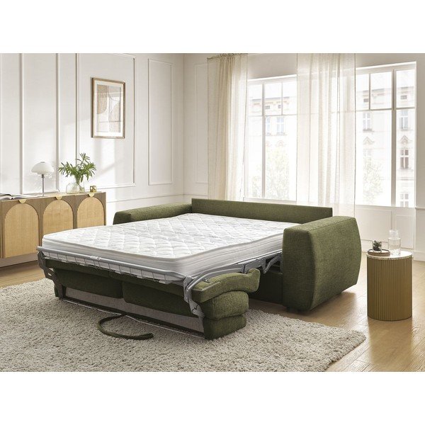 Canapea verde pentru dormitul zilnic/extensibilă cu tapițerie din chenille 220 cm Hugo – Bobochic Paris-image-1