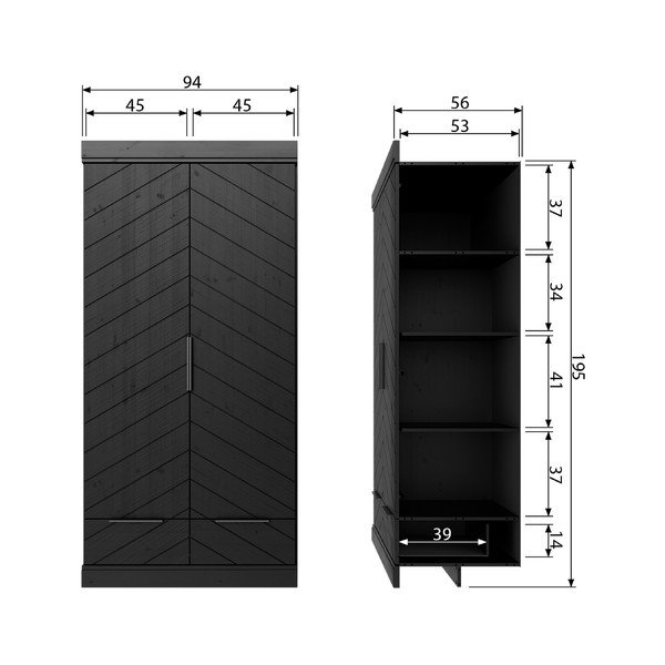 Dulap din lemn WOOOD Herringbone, înălțime 195 cm, negru-image-1