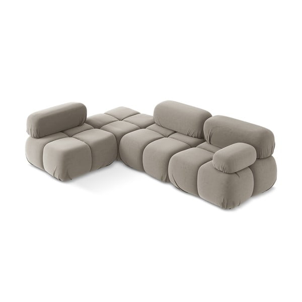 Colțar modular bej cu tapițerie din catifea (cu colț pe partea stângă) Lokua – Makamii-image-2